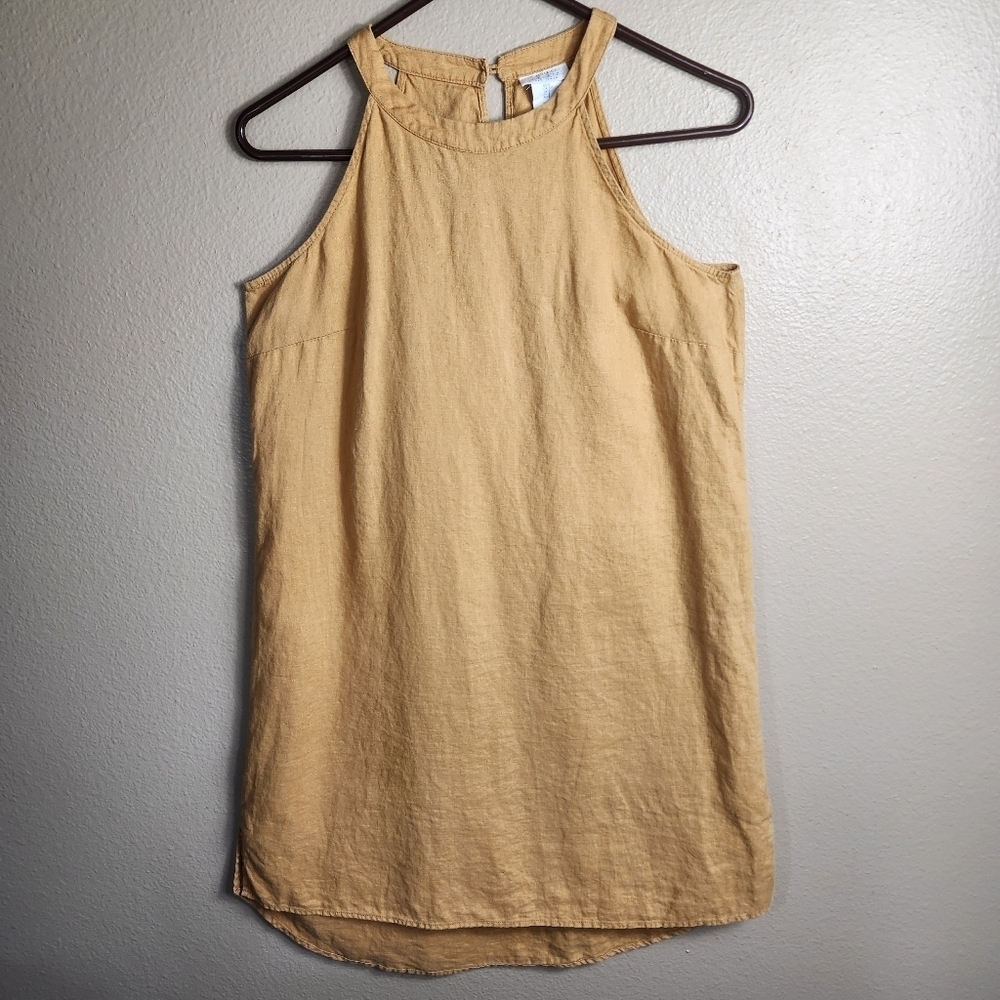 Sigrid Olsen Womens |S| 100% Linen Mustard Yellow Sleeveless Knee Length Dress